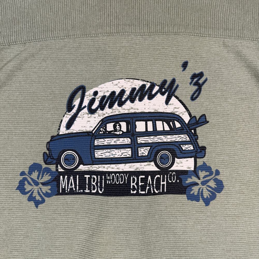 Jimmy’z Vintage Malibu Woody Beach Co Mens Large Button-Up Camp Shirt Green Surf